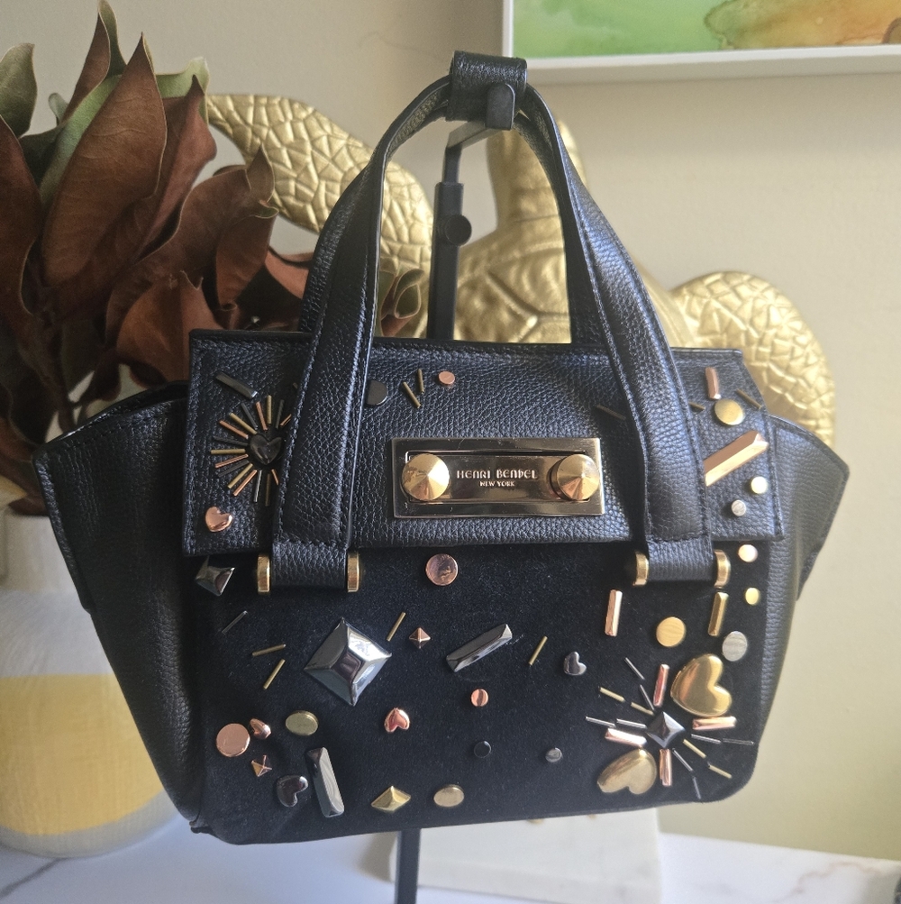 Henri Bendel Mini Icon Crystals Embellished Top Handle Satchel Bag GUC